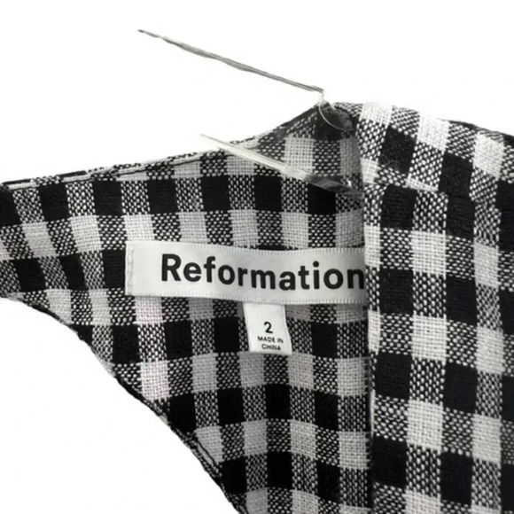 Reformation Mini Dress Size 2 Brodie Linen Puff Sleeve April Plaid Check B544 - Picture 5 of 6